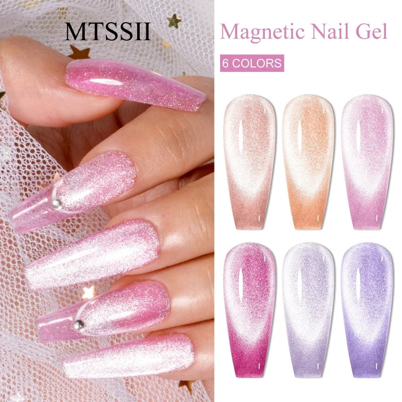 7pcs Shiny Cat Magnetic Gel Nail Polish Set With Magnetic Rod Pink Colorful Semi Permanent Soak Off UV Gel Varnish Nail Supplies 3