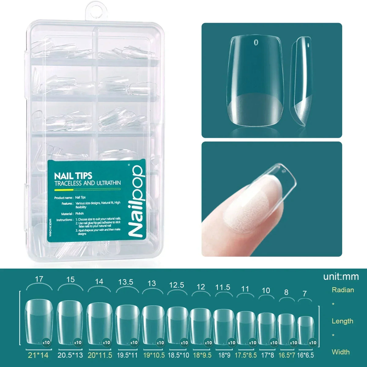 Nailpop 120pcs/box Gel X Nail Tips Medium Short Shape Almond/Square/Soft Gel Nail Tips False Nails Soak Off Easy Nail Extensions 9