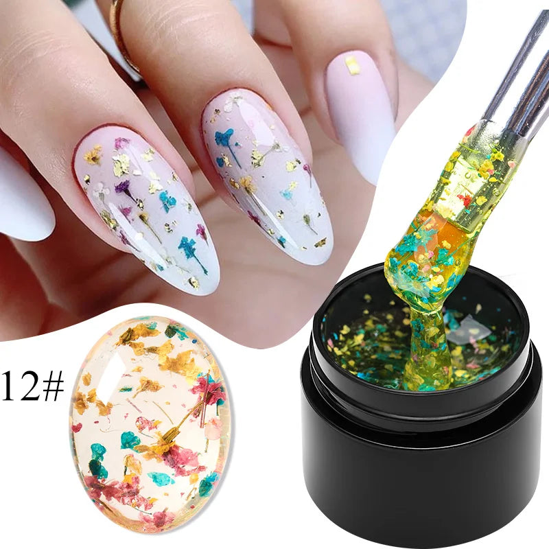 MEET ACROSS 5ml Pink Dried Flower Gel Nail Polish Natural Flower Fairy Nail Art Gel Soak Off UV LED Painting Varnishes For Nails 79