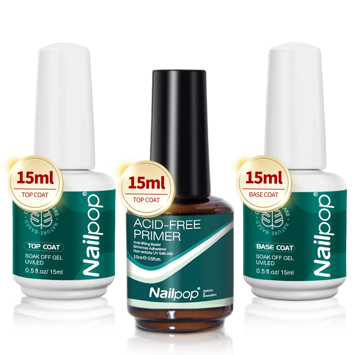 Nailpop Nail Dehydrator and Primer Acid Free Natural Nail Prep for Acrylic and UV Gel Nail Polish Fast Dry Superior Bonding Set 7