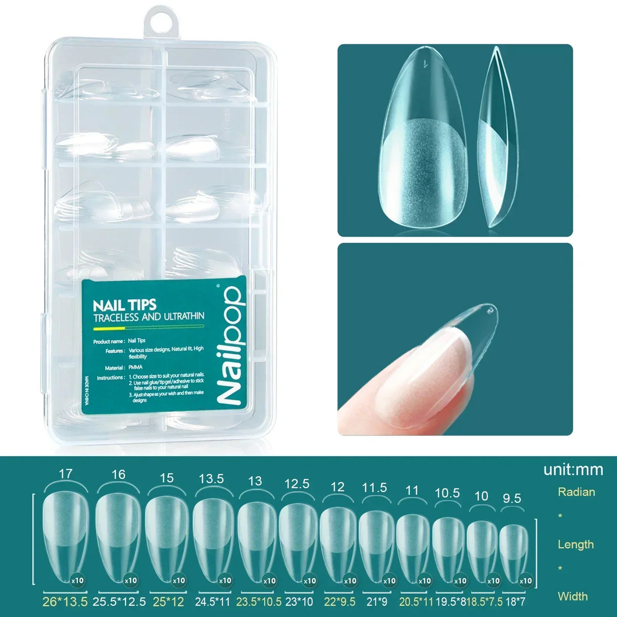 Nailpop 120pcs/box Gel X Nail Tips Medium Short Shape Almond/Square/Soft Gel Nail Tips False Nails Soak Off Easy Nail Extensions 13