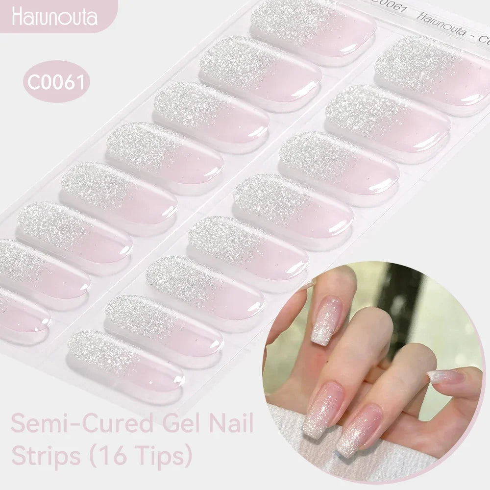 Gradient Auroras Semi Cured Gel Nail Strips Sparkly Shinning DIY Gel Polish Stickers for Nails Works with UV/LED Nail Lamps 38