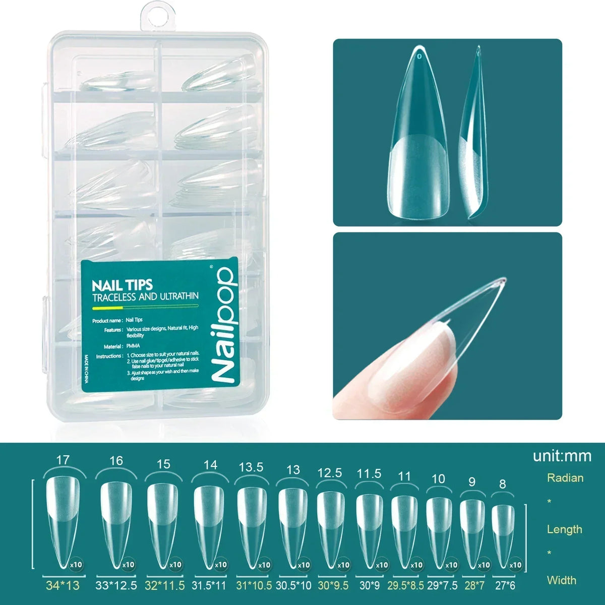 Nailpop 120pcs/box Gel X Nail Tips Medium Short Shape Almond/Square/Soft Gel Nail Tips False Nails Soak Off Easy Nail Extensions 11