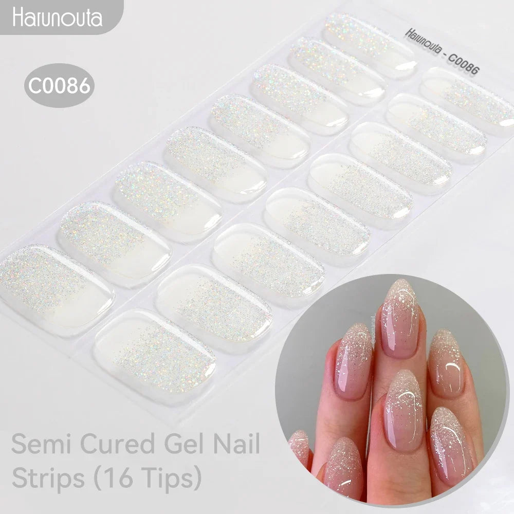Gradient Auroras Semi Cured Gel Nail Strips Sparkly Shinning DIY Gel Polish Stickers for Nails Works with UV/LED Nail Lamps 97