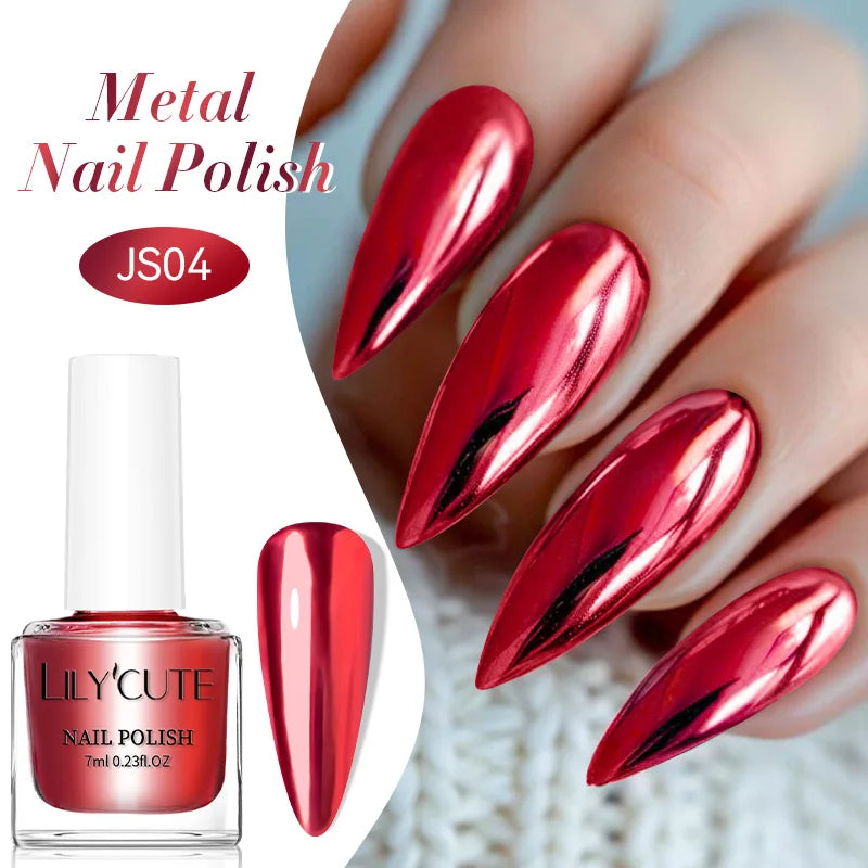 LILYCUTE 7ml Mirror Silver Metallic Nail Polish Super Bright Metal Effect Nail Art Varnish Fast Drying No Need Lamp For Manicure 10