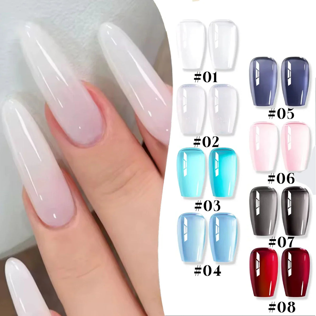 10ML 1-24PCS Milk White Jelly Gel Nail Polish Nail Art 2026 New Popular Nail Supplies UV LED Light Nails Black Red Nails 27