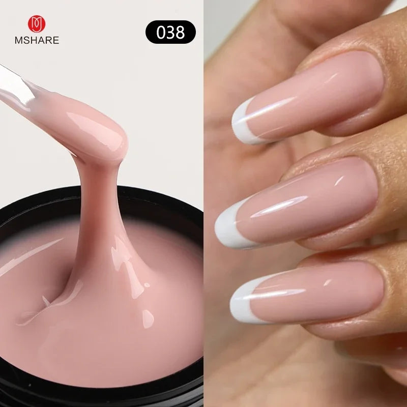 MSHARE 50ml Natural Nails Gel Builder Nalil Tpo Free Self Leveling Gel for Nail Extension Construction Pink Shade UV Led Gel 9