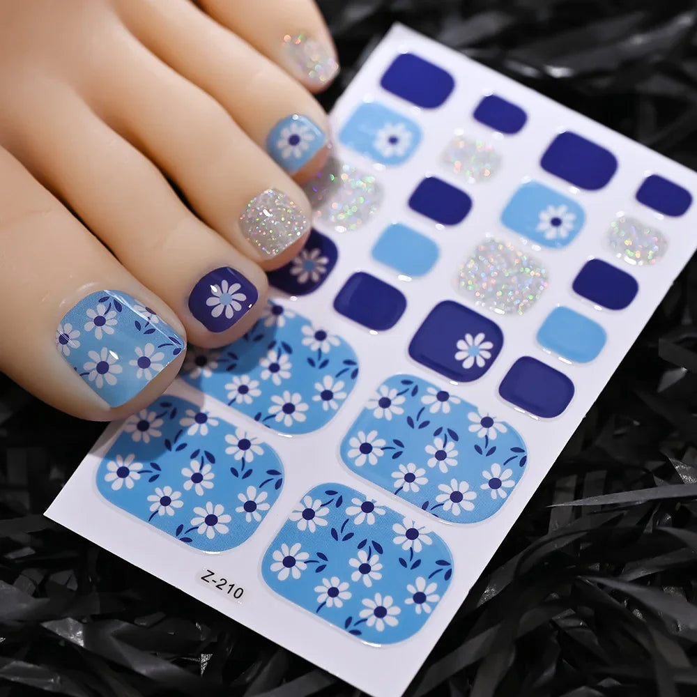 1pcs 22tips Gradient Glitter Full Toe Nail Wraps 3D Shiny Omber Pink/Purple/blue Toe Nail Polish Stickers Baking Free Toe Strips 37