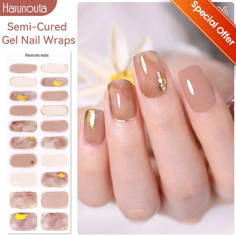 20Tips Gradient French Semi-cured Gel Nail Sticker UV Lamp Needed Full Cover Nail Gel Polish Wraps Manicure Press on Nails Decal 22
