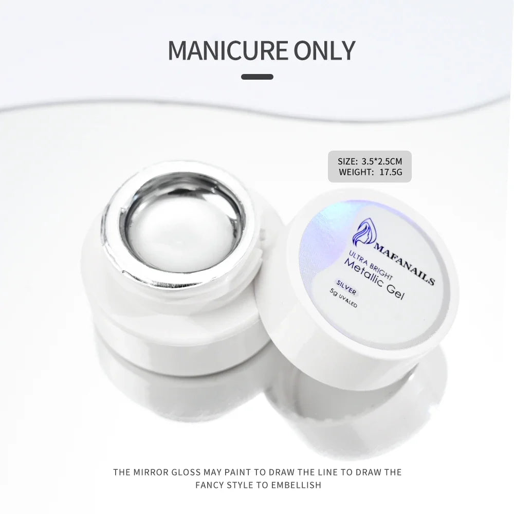 MingLee Silver Metal Gel Metallic Nail Polish Chrome 3D Metal Painted Gel Polish 5ml Liquid Mirror Effect Glossy Shine Manicure 8