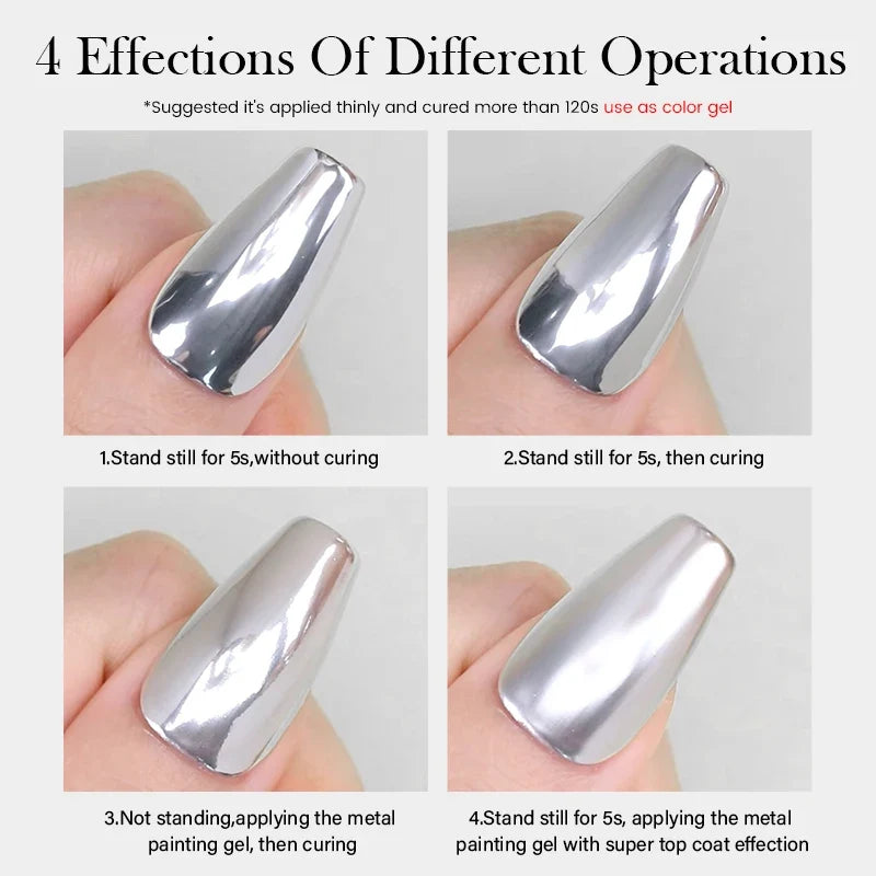 BORN PRETTY 5ml Metallic Painting Gel Polish Strong Silver Effection Nail Art Soak Off Gel Nail Polish Silver Mirror Gel 6