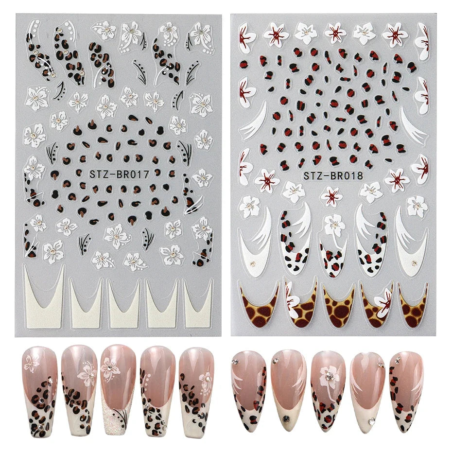 Cheetah French Nails Stickers Flowers Leopard Self-Adhesive Decals Holographic Slider Manicure Art Supplies And Decorations 7