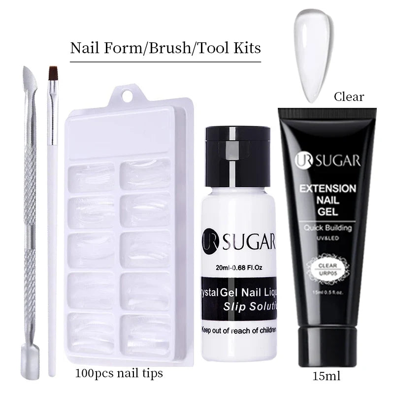 UR SUGAR 15ml Extension Gel Nail Polish Bright Nude White Clear Semi Permanent UV Hard Gel Nails Finger Prolong Gel Varnish Set 28