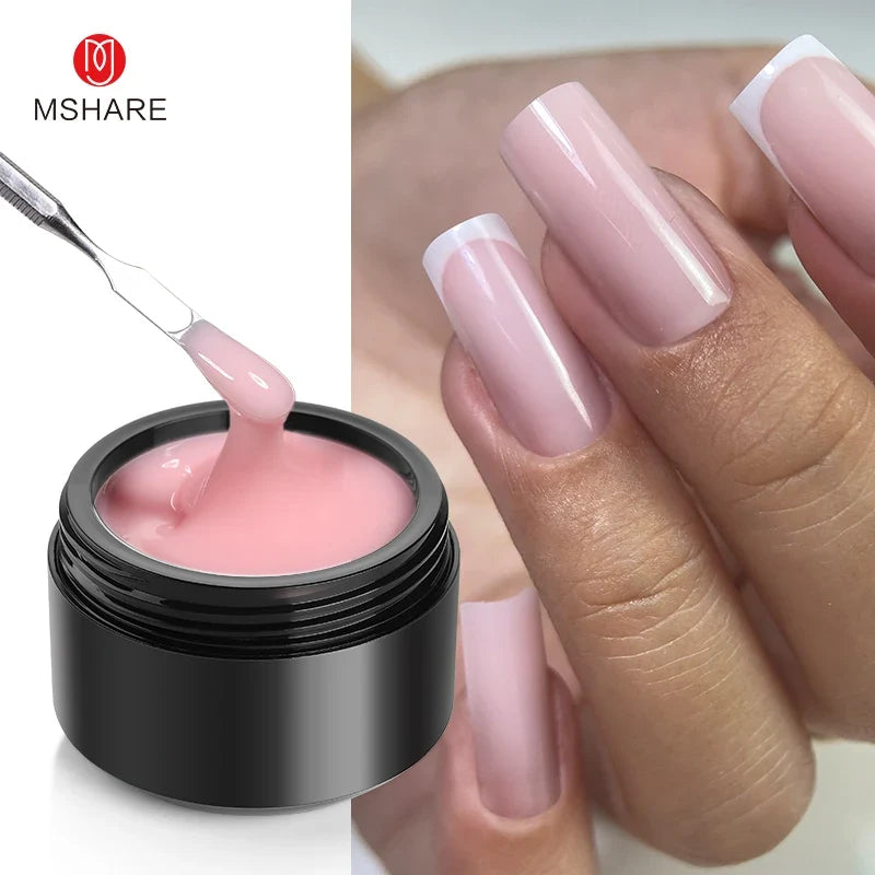 MSHARE 50ml Natural Nails Gel Builder Nalil Tpo Free Self Leveling Gel for Nail Extension Construction Pink Shade UV Led Gel 19