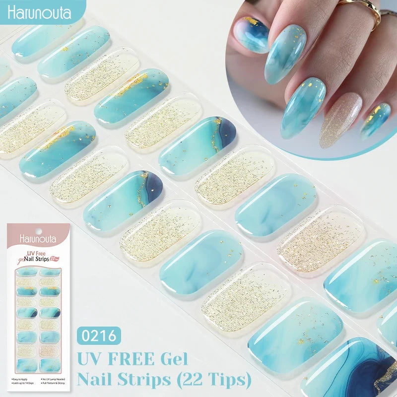 22strips UV Free Nail Gel Strips Loving Heart Gel Polish Nail Sticker Curing-free Adhesive Stickers for Nails Long Lasting Wrap 10