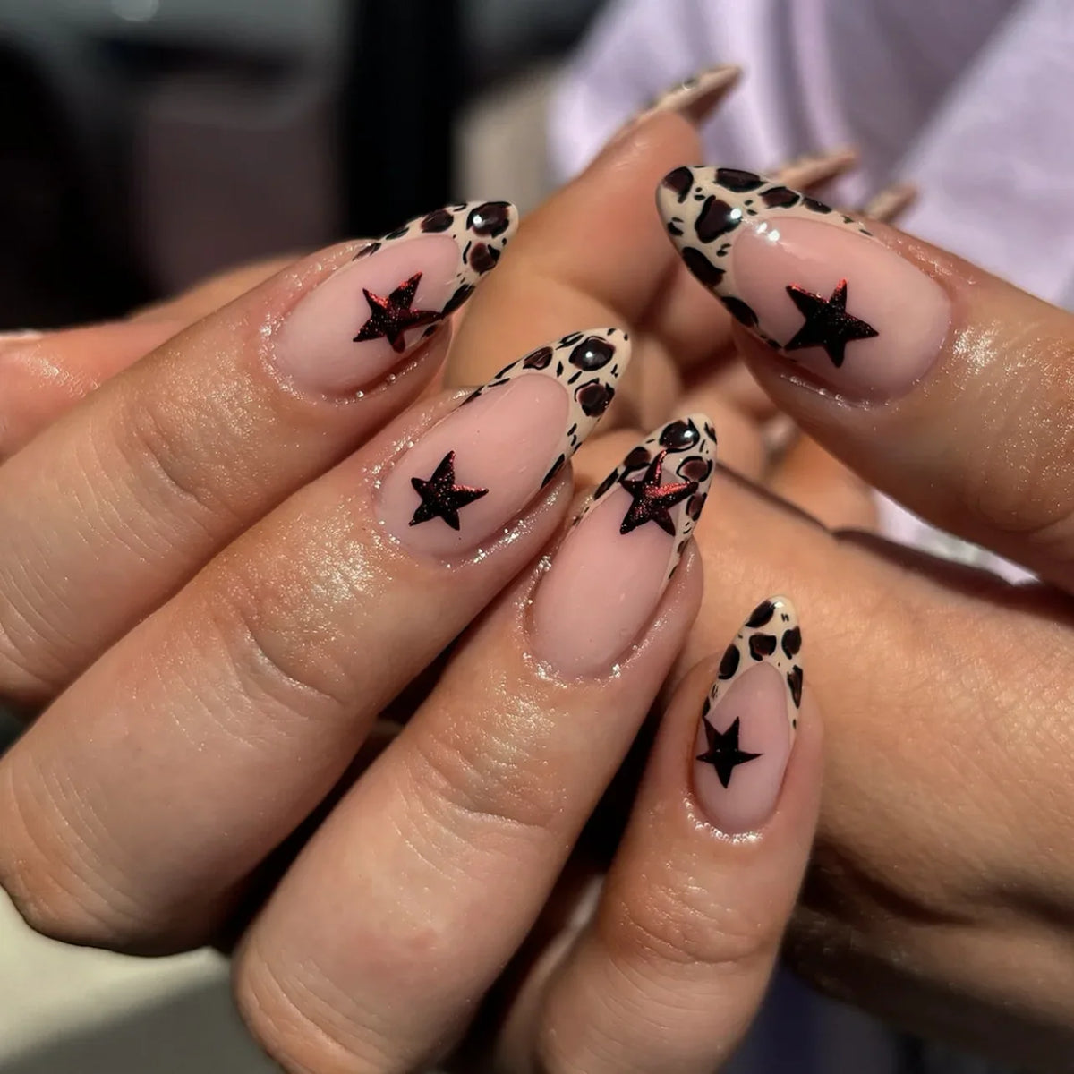 3D Bowknot Pearl Wearable Nail Art Fashion Leopard French Nude Almond Fake Nails Detachable Finished False Nails Press on Nails 12