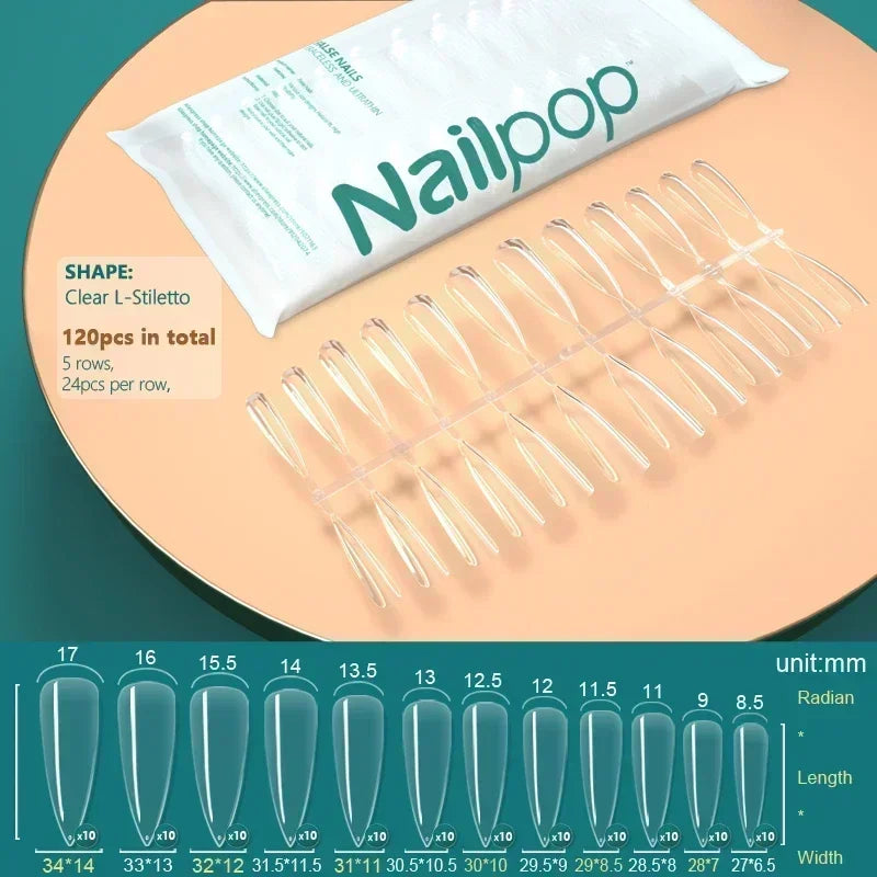 NAILPOP 120pcs Fake Nails Full Cover Press on Nails Coffin Soft Gel American Pose Capsule False Nail Tips for Extension System 40