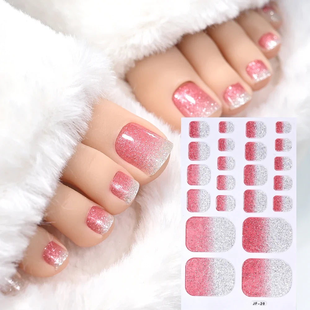 1pcs 22tips Gradient Glitter Full Toe Nail Wraps 3D Shiny Omber Pink/Purple/blue Toe Nail Polish Stickers Baking Free Toe Strips 28