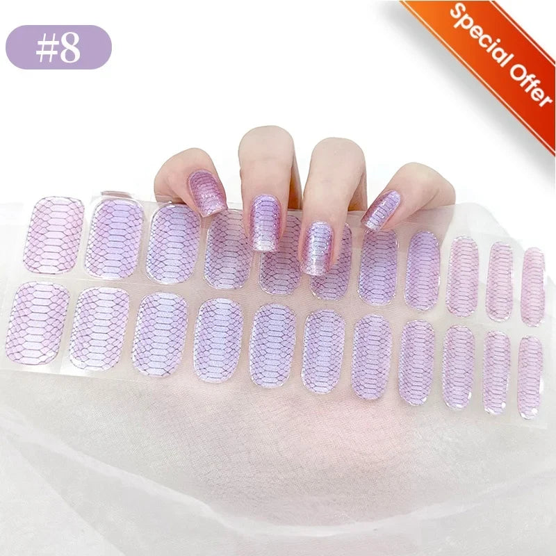 20Tips Gradient French Semi-cured Gel Nail Sticker UV Lamp Needed Full Cover Nail Gel Polish Wraps Manicure Press on Nails Decal 23