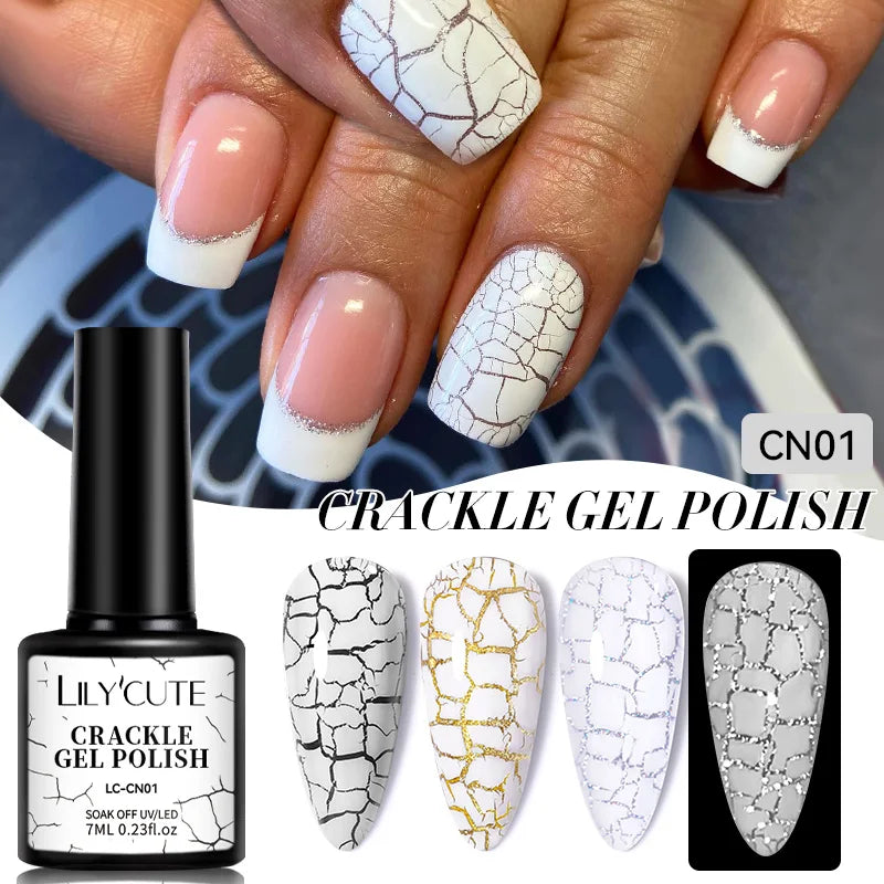 LILYCUTE 7ml Neon Crackle Gel Nail Polish Summer Fluorescent Quick Drying Semi Permanent UV Gel Nail Art Varnish DIY Manicure 15