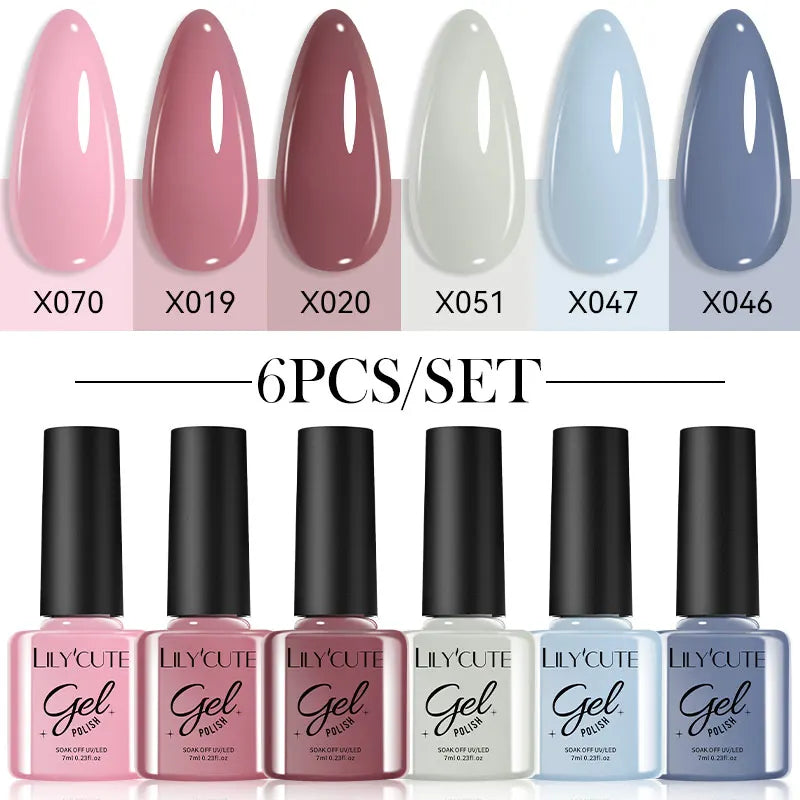 LILYCUTE 6Pcs/set 7ml Coffee Series Gel Nail Polish Kit 125 Colors Manicure Semi Permanent Soak Off UV Nail Art Gel Varnish 13