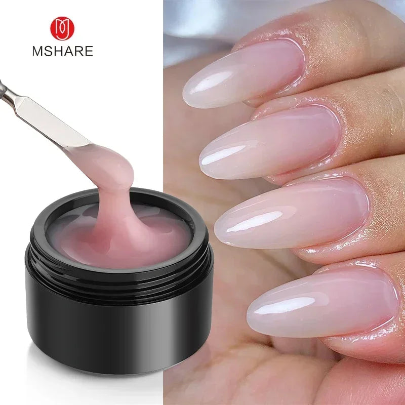 MSHARE 50ml Natural Nails Gel Builder Nalil Tpo Free Self Leveling Gel for Nail Extension Construction Pink Shade UV Led Gel 24