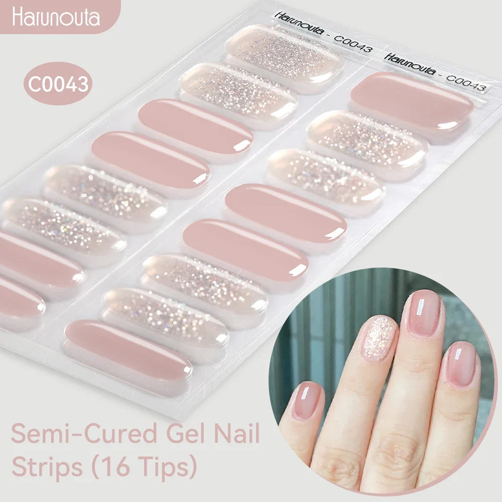 Gradient Auroras Semi Cured Gel Nail Strips Sparkly Shinning DIY Gel Polish Stickers for Nails Works with UV/LED Nail Lamps 86