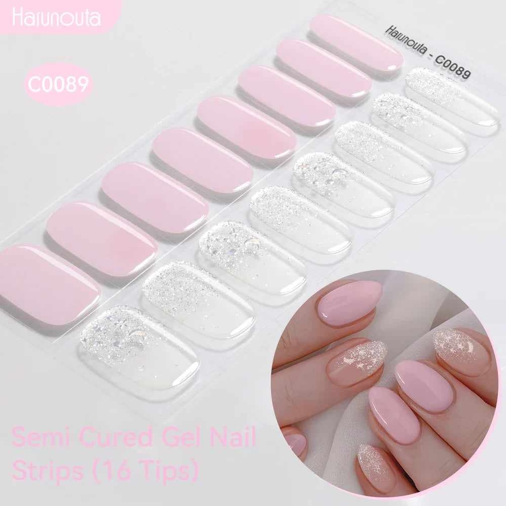 Gradient Auroras Semi Cured Gel Nail Strips Sparkly Shinning DIY Gel Polish Stickers for Nails Works with UV/LED Nail Lamps 12