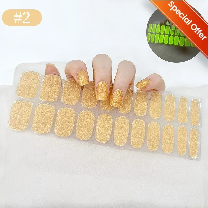 20Tips Gradient French Semi-cured Gel Nail Sticker UV Lamp Needed Full Cover Nail Gel Polish Wraps Manicure Press on Nails Decal 8