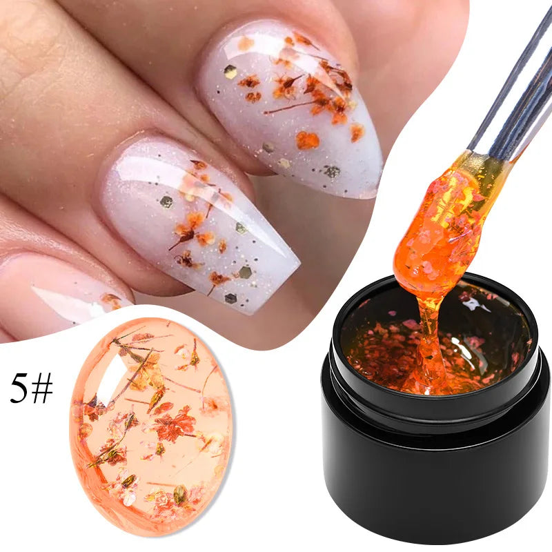 MEET ACROSS 5ml Pink Dried Flower Gel Nail Polish Natural Flower Fairy Nail Art Gel Soak Off UV LED Painting Varnishes For Nails 88