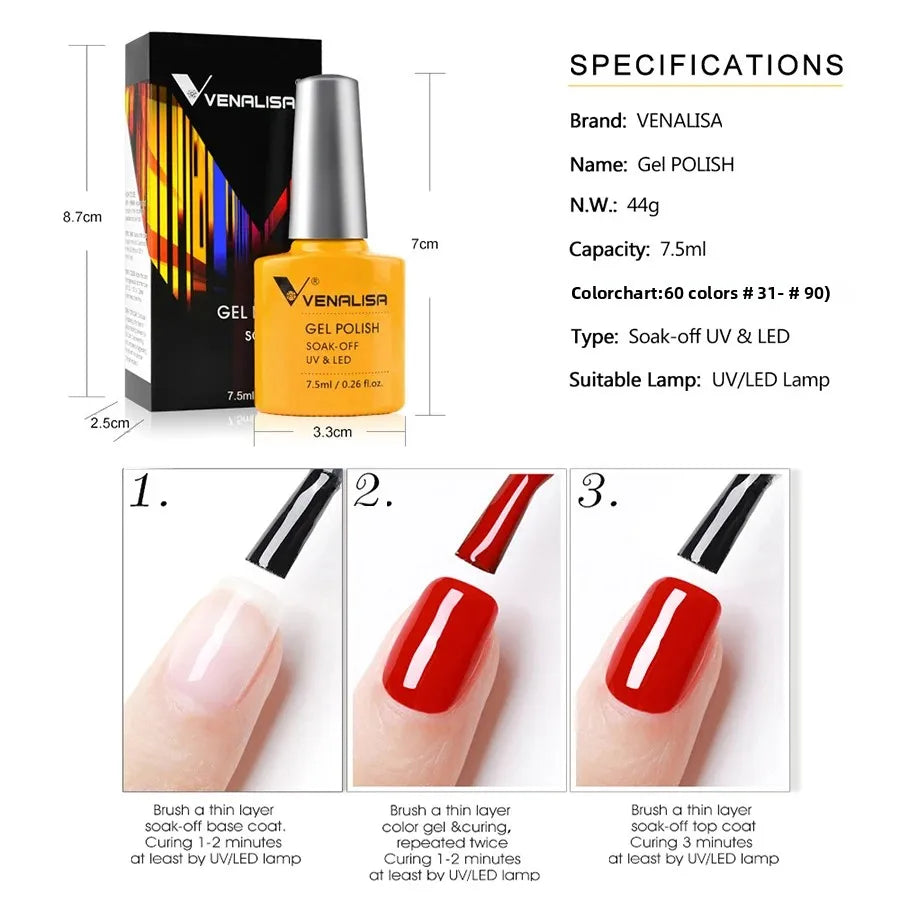 Luxury Color Nail Gel Venalisa Gel Nail Polish Lacquer Soak Off UV LED Long Lasting Nail Gel Varnish Good Price Super Gel Polish 3