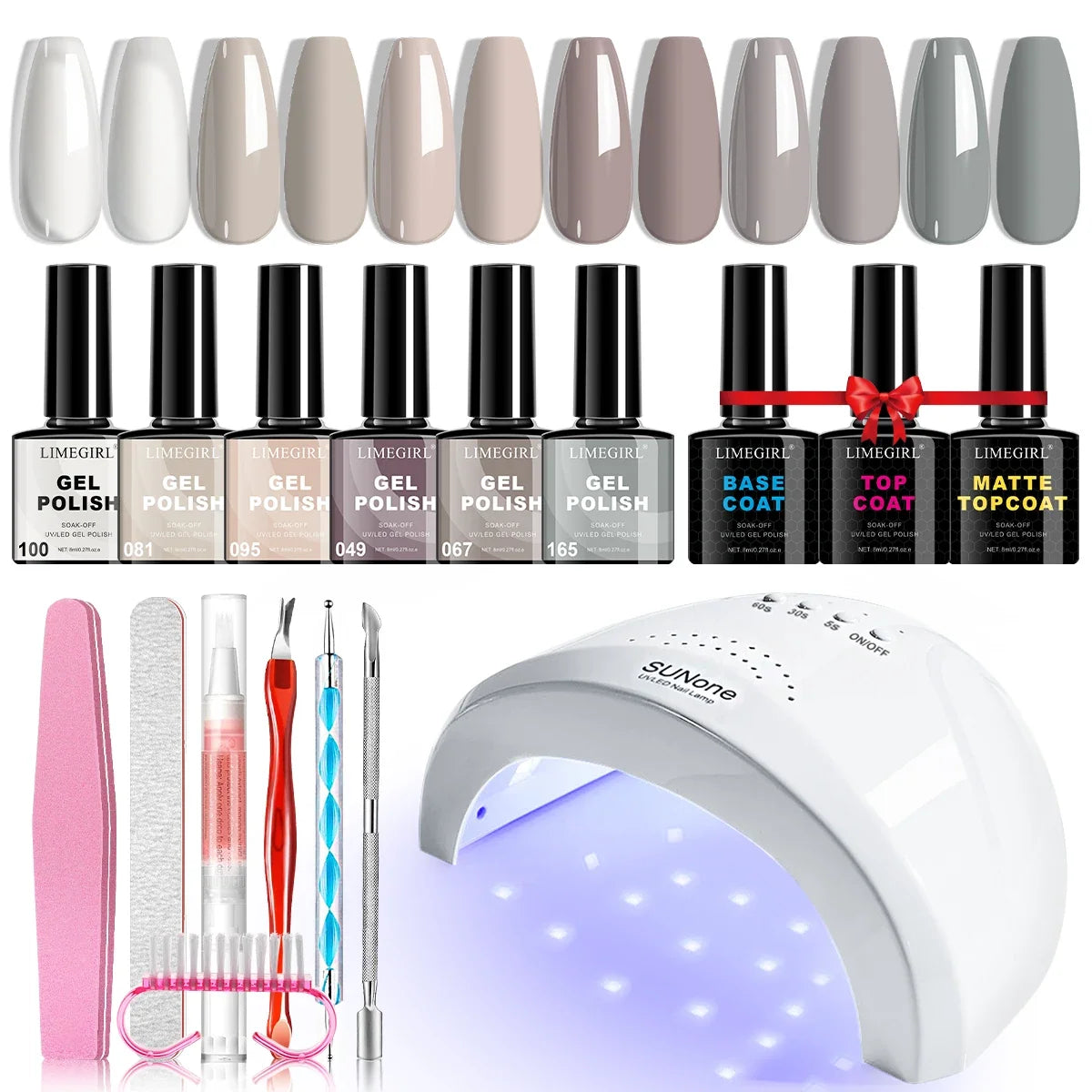 LIMEGIRL Gel Nail Polish Set UV LED Nail Light Gel Nail Kit Semi-Permanent Gel Varn Professional Nail Polishing Art Tool Set 8
