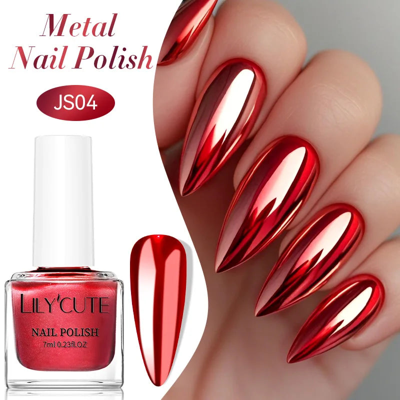 LILYCUTE 7ML Super Bright Silver Metallic Nail Polish No Need Lamp Quick Dry French Style Glass Bottle Manicure Nail Art Varnish 9