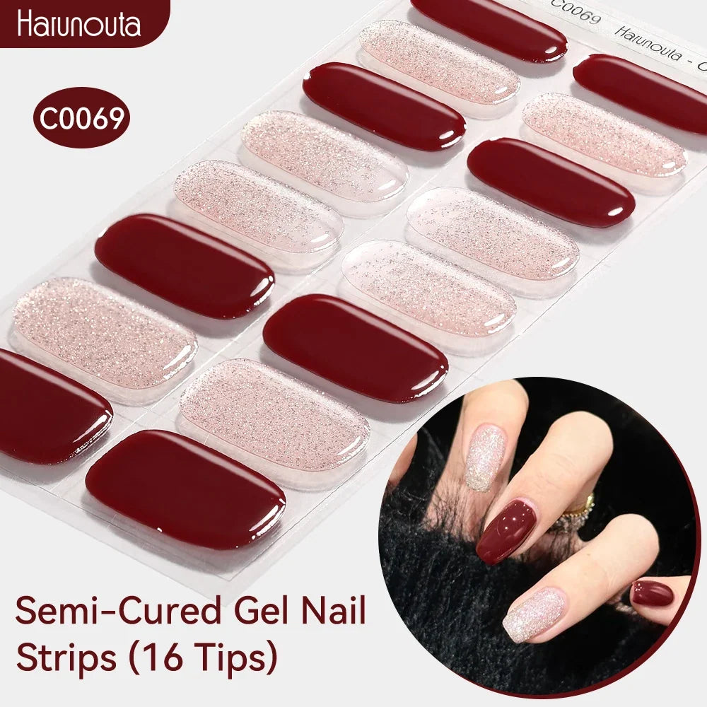 Gradient Auroras Semi Cured Gel Nail Strips Sparkly Shinning DIY Gel Polish Stickers for Nails Works with UV/LED Nail Lamps 41