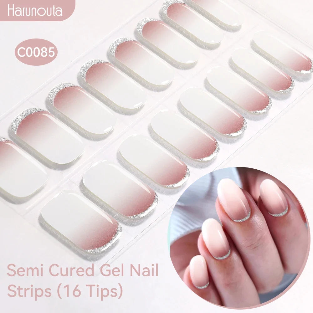Gradient Auroras Semi Cured Gel Nail Strips Sparkly Shinning DIY Gel Polish Stickers for Nails Works with UV/LED Nail Lamps 69