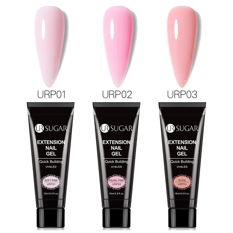 UR SUGAR 15ml Extension Gel Nail Polish Bright Nude White Clear Semi Permanent UV Hard Gel Nails Finger Prolong Gel Varnish Set 16