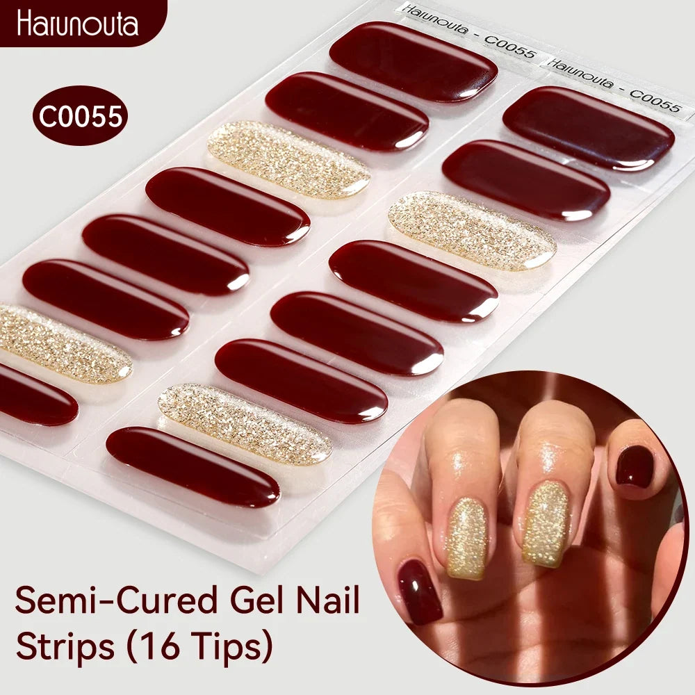 Gradient Auroras Semi Cured Gel Nail Strips Sparkly Shinning DIY Gel Polish Stickers for Nails Works with UV/LED Nail Lamps 34