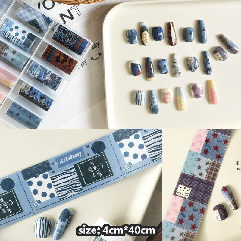 10Rolls Plaid Thousand-Bird Bow  Stars Nail Foils Transfer Paper  Nail Art Stickers  Manicure Set Decal  Nails Decoration 73