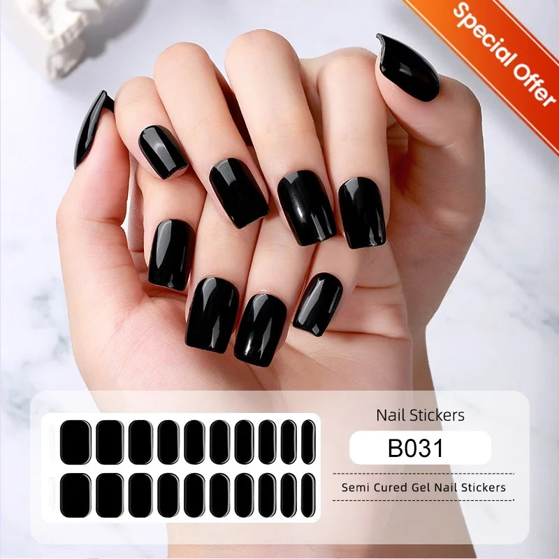 20Tips Gradient French Semi-cured Gel Nail Sticker UV Lamp Needed Full Cover Nail Gel Polish Wraps Manicure Press on Nails Decal 12