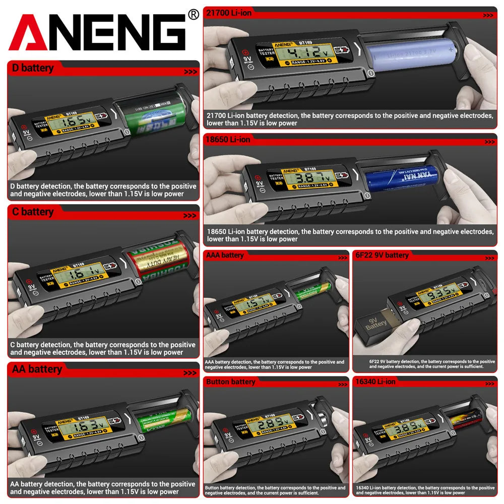 ANENG BT169 Battery Level Tester | Digital Display, No Power Required, Portable ABS Tester 5