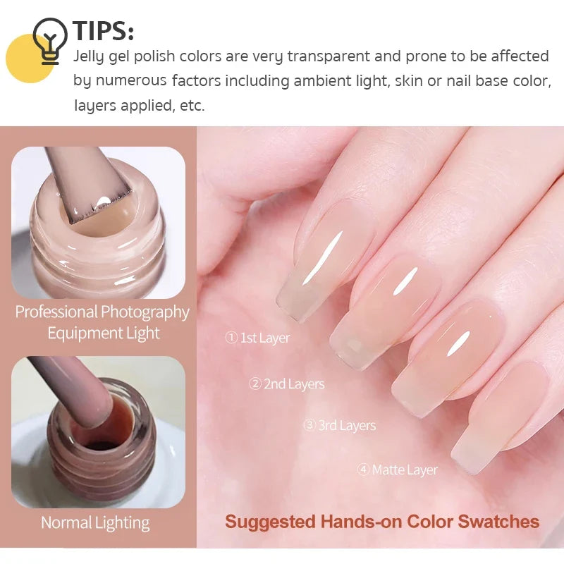 BORN PRETTY Jelly Nude Gel Nail Polish 10ml Light Pink Peach Translucent Color UV Light Cure Gel Varnish Nail Art DIY at Home 3