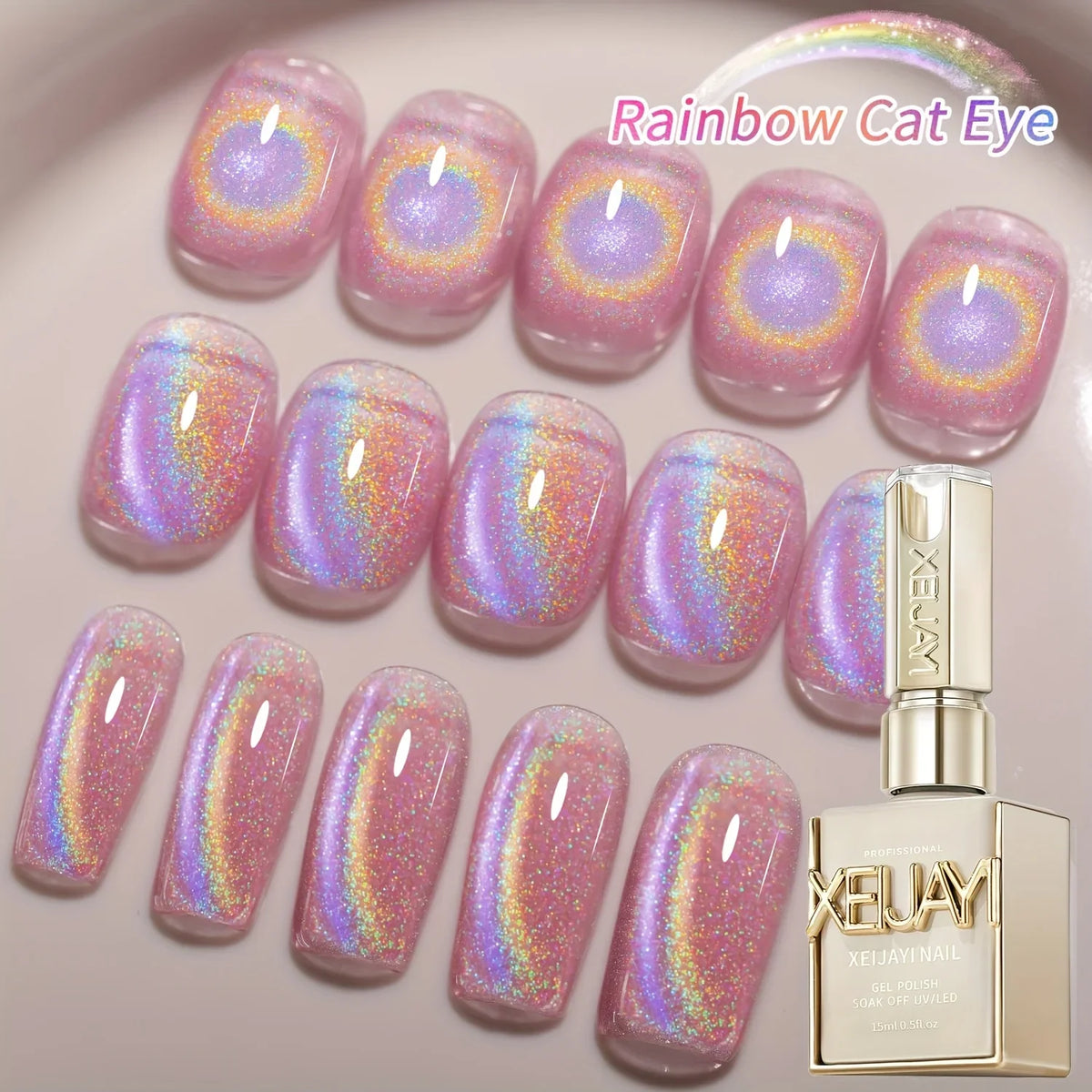 15Ml Rainbow Cat's Eye gel nail polish, UV LED curing, long-acting fast drying nail art gel - ideal gift for women For Spring 4