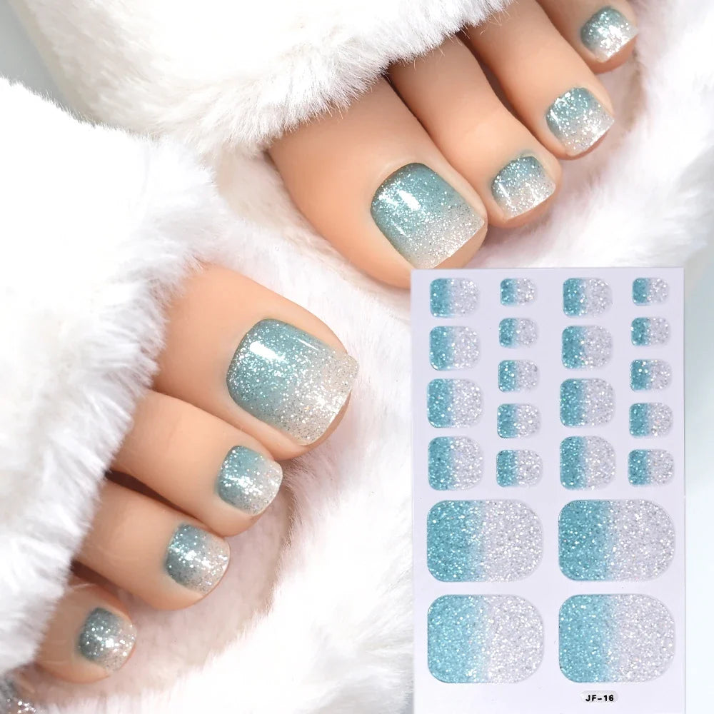1pcs 22tips Gradient Glitter Full Toe Nail Wraps 3D Shiny Omber Pink/Purple/blue Toe Nail Polish Stickers Baking Free Toe Strips 19