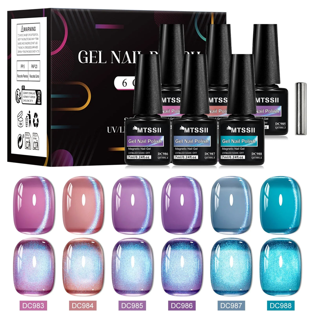 7pcs Shiny Cat Magnetic Gel Nail Polish Set With Magnetic Rod Pink Colorful Semi Permanent Soak Off UV Gel Varnish Nail Supplies 8