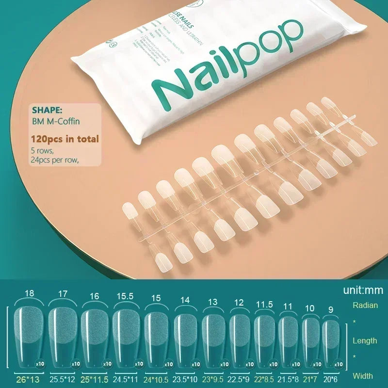 NAILPOP 120pcs Fake Nails Full Cover Press on Nails Coffin Soft Gel American Pose Capsule False Nail Tips for Extension System 45