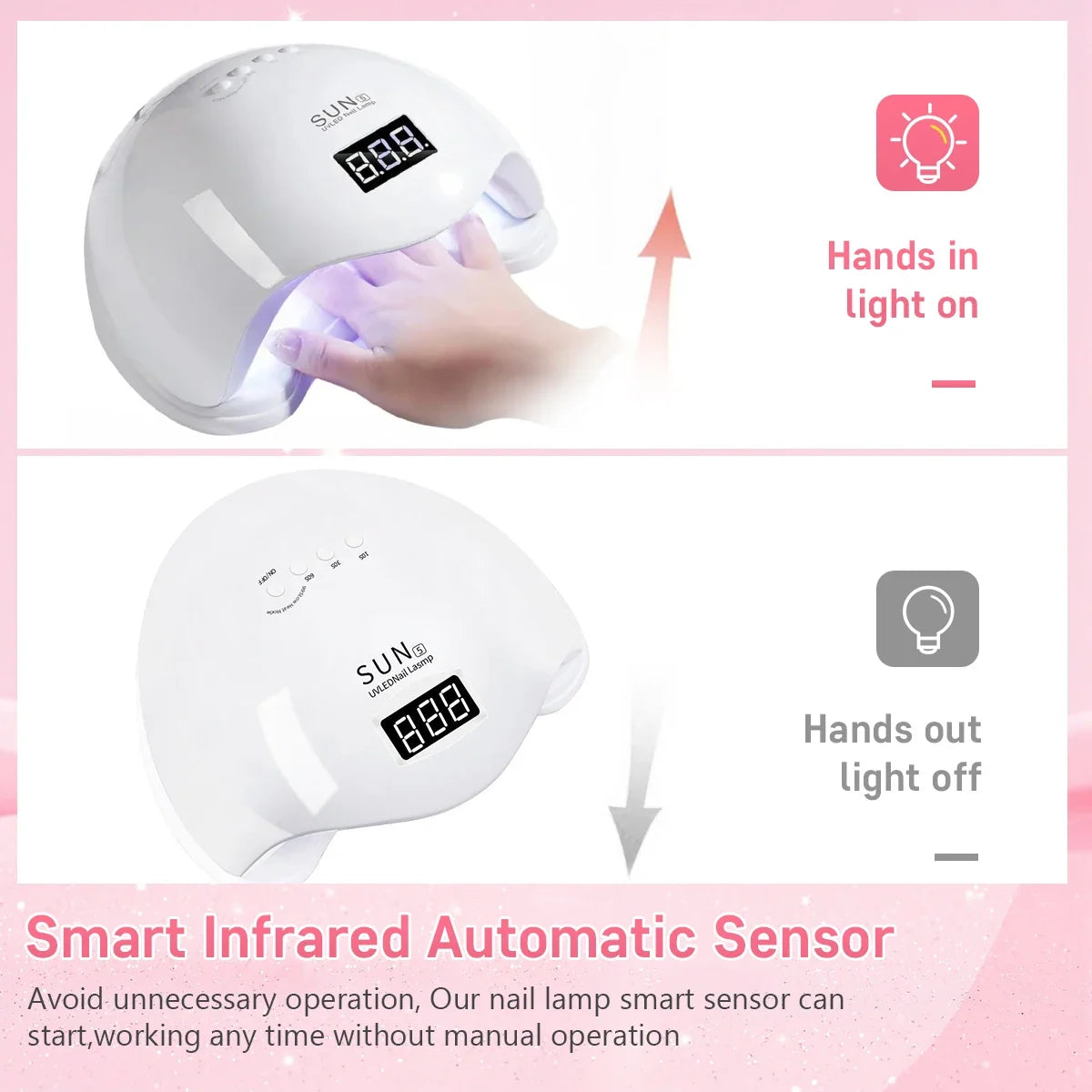SUN5 UV LED Nail Lamp 48W Nail Dryer For Curing Gel Nail Polish With 4 Timer Automatic Sensor LCD Display Professional Nail Lamp 6