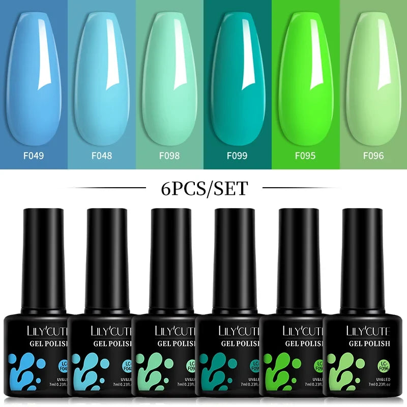 LILYCUTE 6Pcs/Set 7ML Gel DIY Nail Polish Bright Pink Semi Permanent Soak Off UV LED Gel Varnish Nail Art Design Manicure Kit 13