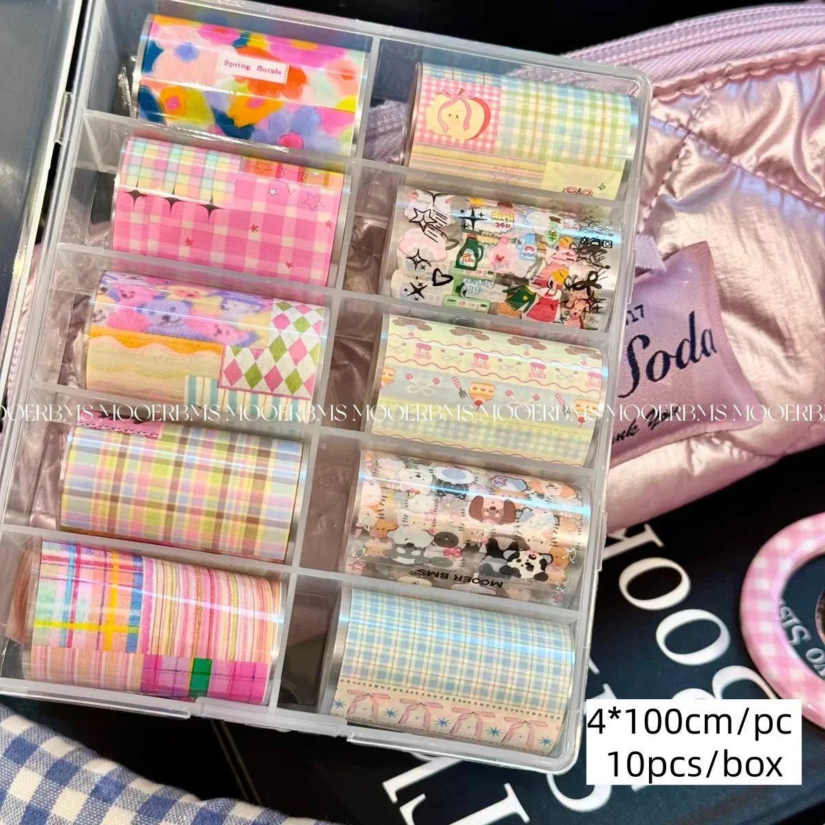 10Rolls Plaid Thousand-Bird Bow  Stars Nail Foils Transfer Paper  Nail Art Stickers  Manicure Set Decal  Nails Decoration 28