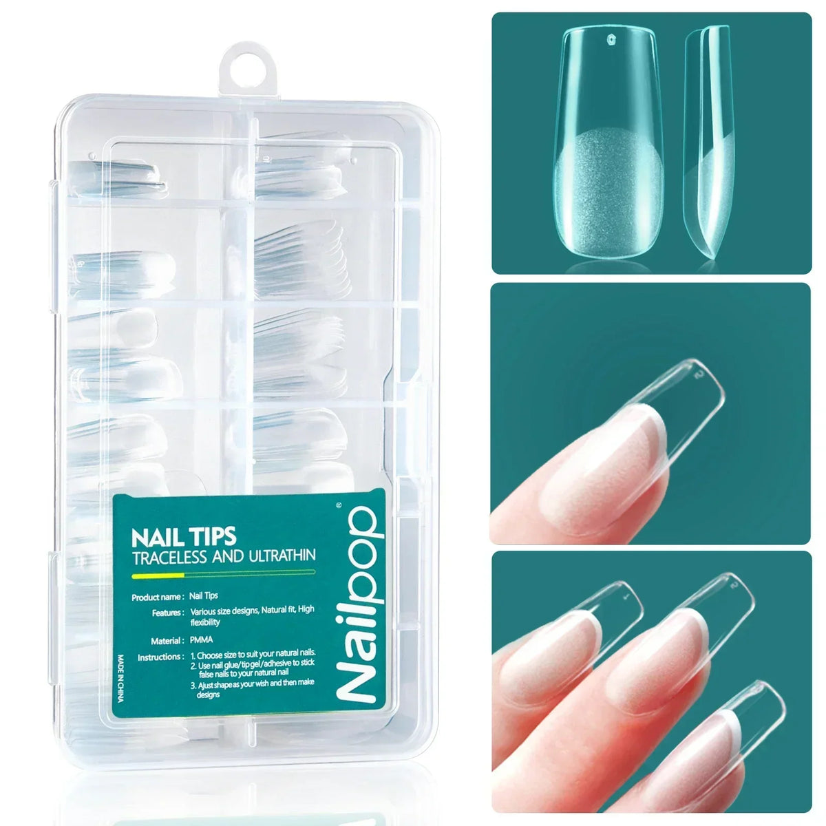 Nailpop 120pcs/box Gel X Nail Tips Medium Short Shape Almond/Square/Soft Gel Nail Tips False Nails Soak Off Easy Nail Extensions 10