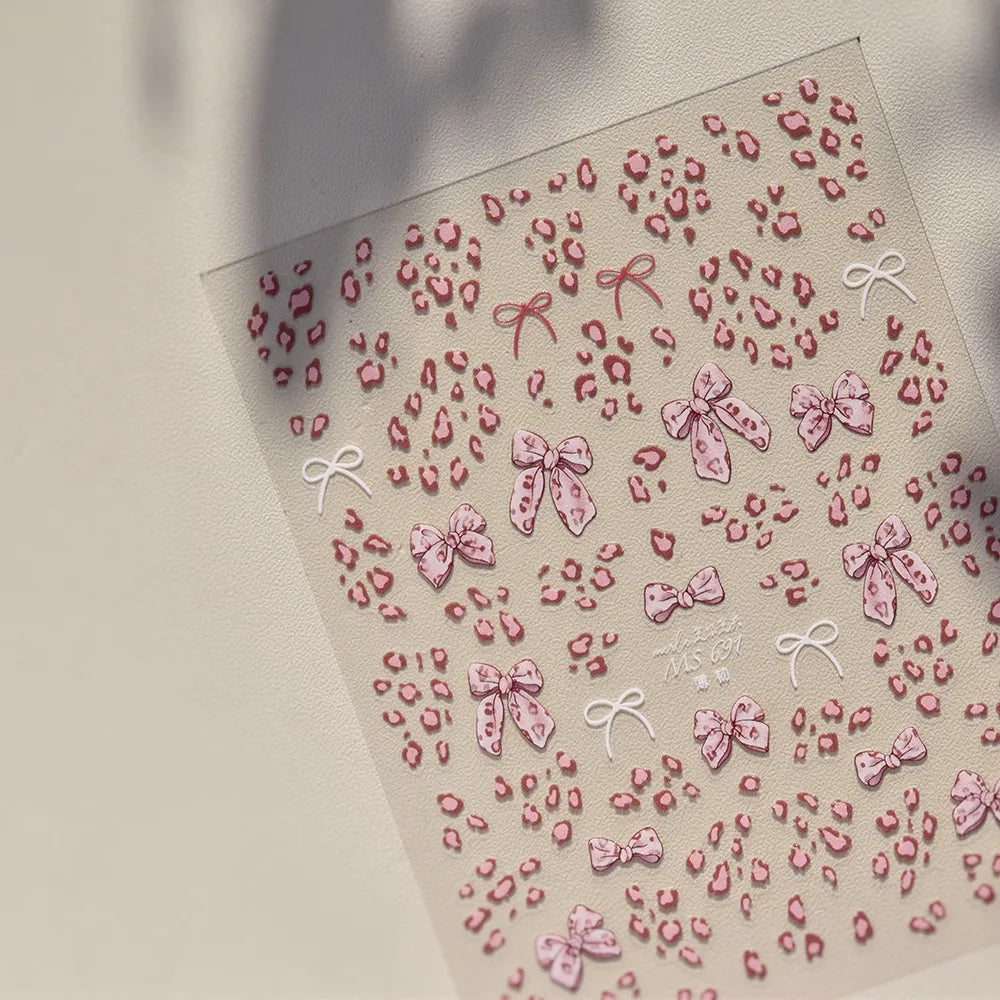 Autumn Winter Leopard Print Bow Nail Art Stickers 3D Thin Tough Nail Sticker Cute Bow Self Adhesive Nails Decorations Decals DIY 27
